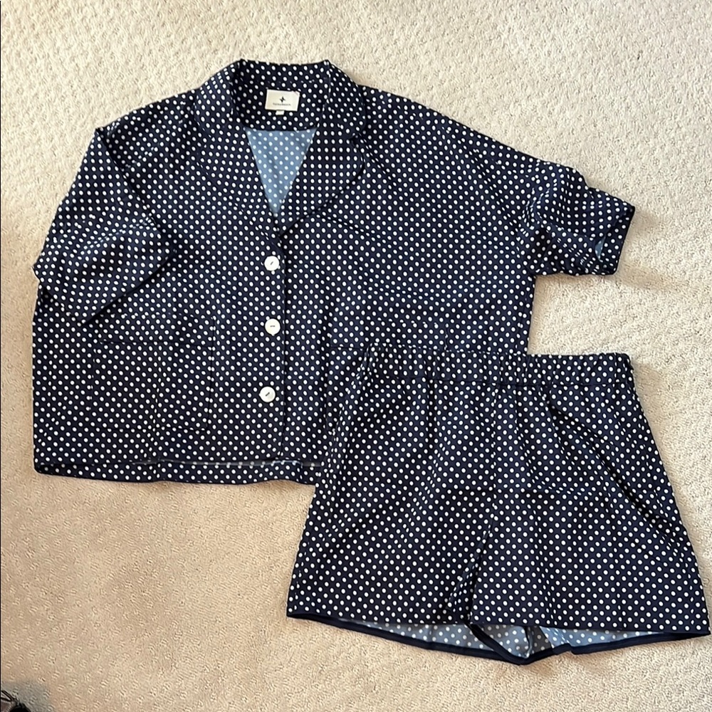 Tuckernuck Navy Polka Dot Shorts Set Size S